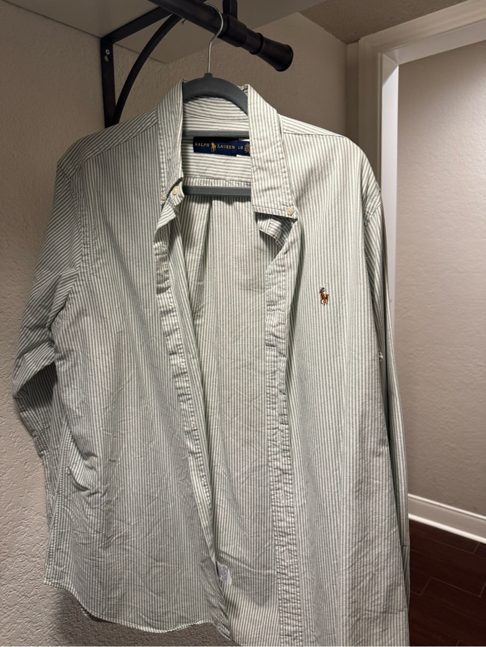 Polo by Ralph Lauren Light Green & White Striped Button-Down Shirt men’s